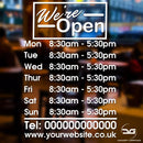 We're Open Personalised Opening Hours Times Window Vinyl Decal Sticker Sign