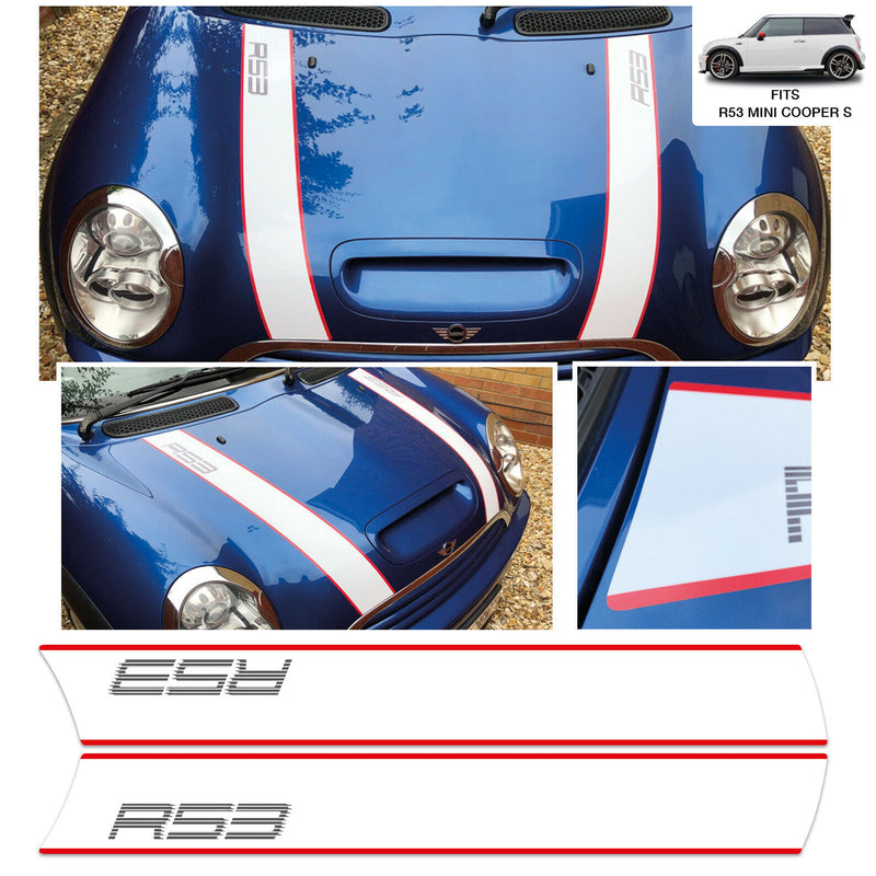 White Retro R53 Bonnet Stripe Vinyl Decal Sticker Graphics