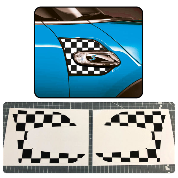 Black & White Chequered Side Wing Trim Badge Sticker Inlays For Mini Cooper F56