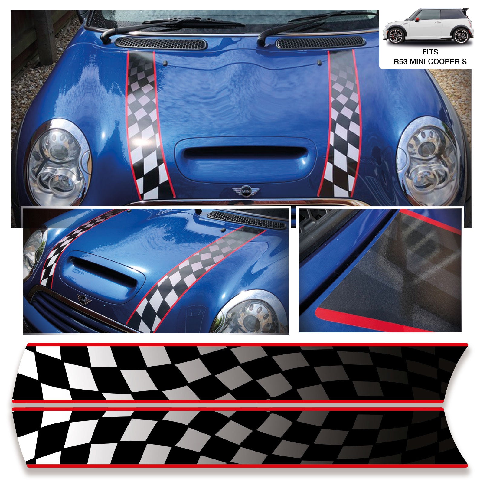 Mini R53 Decals Mini Cooper S R53 Exact Fit Bonnet Stripe Decals | Concept Graphics