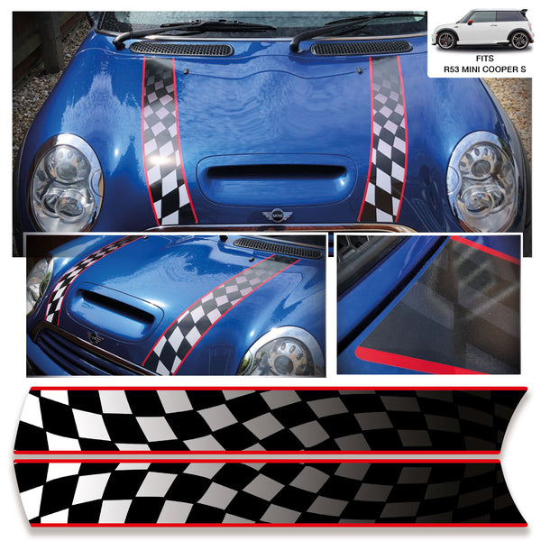 Mini Cooper S R53 Chequered Bonnet Factory Fit Bonnet Stripe